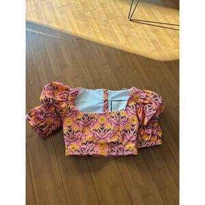 AGUA BY AGUA BENDITA
Bambu Puff-sleeve Floral Cotton Crop Top In Pink Small